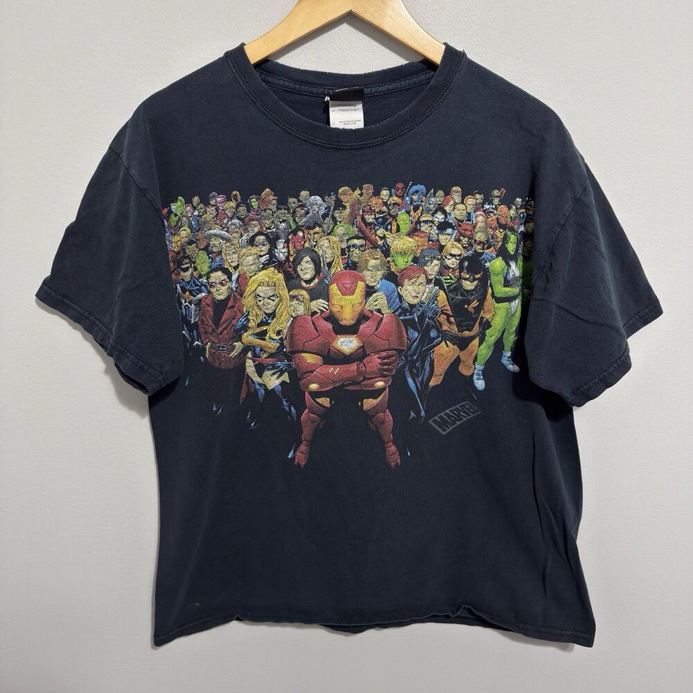 Vintage Y2K Marvel Comics Iron Man Avengers Superheroes Graphic T-Shirt Size L